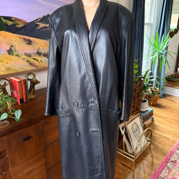 Vintage Maxima Black Leather Duster Coat - Picture 1 of 6